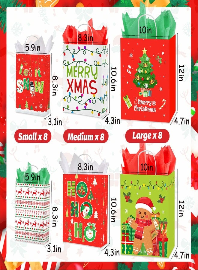 duludulu 24 Pack Christmas Gift Bags Assorted Sizes with Tissue Paper, Six Designs Kraft Christmas Bags for Gifts Large Gift Bags Bulk for Xmas Wrapping (8 Large 13", 8 Medium 11", 8 Small 9") - Image 2